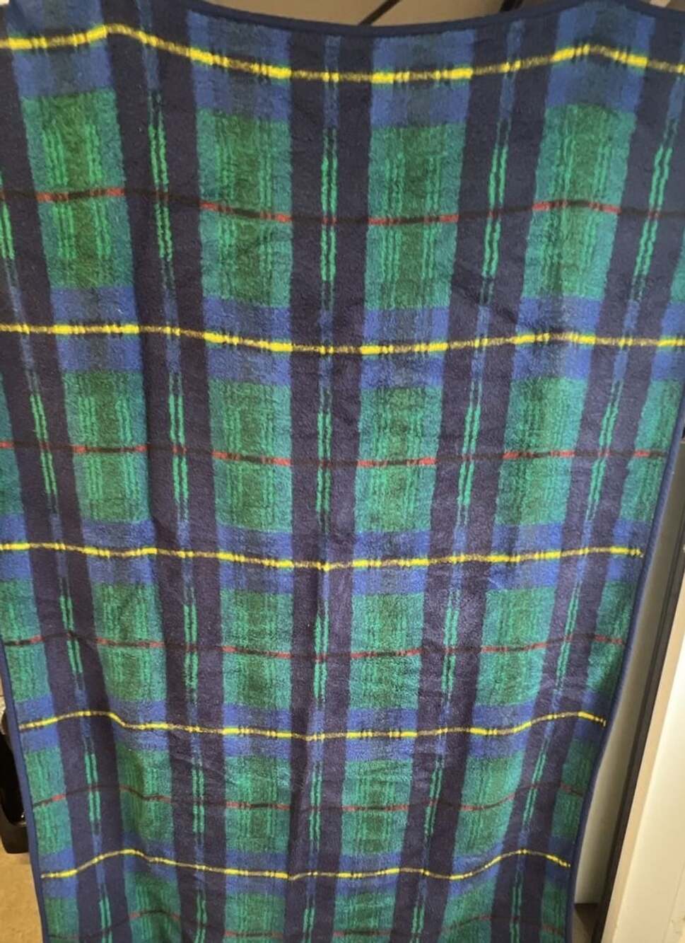San Marcos Blanket Blue Green Plaid Heavy Vintage Winter L79 W 53 Approximately